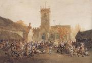 William Henry Pyne The Pig Market,Bedford with a View of St Mary's Church (mk47) oil painting on canvas
